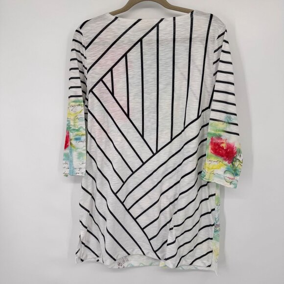 Zenergy By Chicos Womens 3/4 Sleeve Tunic Top Size large Striped Floral Design - Picture 8 of 13